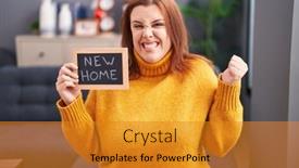  Presentation with new home - Slide set having young-hispanic-woman-with-red background and a  colored foreground