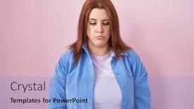  Presentation with woman crying - Presentation theme consisting of young-hispanic-woman-with-red background and a  colored foreground