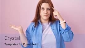  Presentation with think - Theme featuring young-hispanic-woman-with-red background and a light blue colored foreground