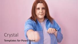  Presentation with violence woman - Slide deck featuring young-hispanic-woman-with-red background and a soft green colored foreground