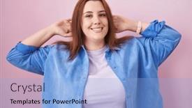  Presentation with hair - Presentation design having young-hispanic-woman-with-red and a light blue colored foreground