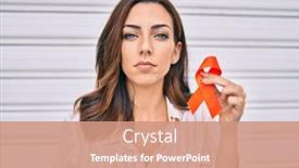  Presentation with awareness - Beautiful theme featuring young-hispanic-woman-with-serious backdrop and a coral colored foreground