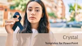  Presentation with black woman - Presentation theme featuring young-hispanic-woman-with-serious background and a lemonade colored foreground