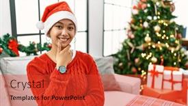  Presentation with confident young hispanic woman - PPT layouts having young-hispanic-woman-with-short background and a red colored foreground