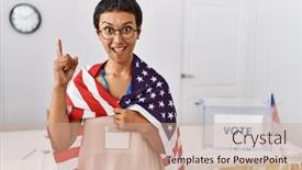  Presentation with political woman - Presentation theme having young-hispanic-woman-with-short background and a coral colored foreground