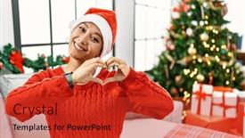  Presentation with romantic christmas - Slides consisting of young-hispanic-woman-with-short background and a red colored foreground