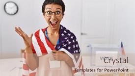  Presentation with political campaign - Presentation design consisting of young-hispanic-woman-with-short background and a  colored foreground