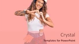  Presentation with tattoo - Colorful PPT theme enhanced with young-hispanic-woman-with-tattoo backdrop and a coral colored foreground