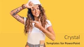  Presentation with tattoo - Colorful PPT layouts enhanced with young-hispanic-woman-with-tattoo backdrop and a yellow colored foreground