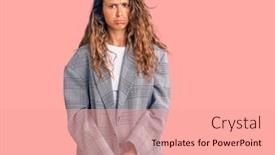  Presentation with sad woman - Colorful presentation design enhanced with young-hispanic-woman-with-tattoo backdrop and a coral colored foreground