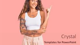  Presentation with tattoo - Slide deck having young-hispanic-woman-with-tattoo background and a coral colored foreground