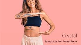  Presentation with tattoo - Presentation design featuring young-hispanic-woman-with-tattoo background and a coral colored foreground