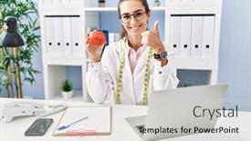  Presentation with dietitian - Presentation design having young-hispanic-woman-working-dietitian background and a light gray colored foreground