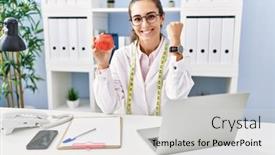  Presentation with dietitian - Presentation theme having young-hispanic-woman-working-dietitian background and a light gray colored foreground