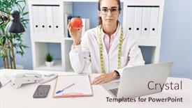  Presentation with dietitian - Presentation enhanced with young-hispanic-woman-working-dietitian background and a lemonade colored foreground