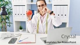  Presentation with dietitian - Theme with young-hispanic-woman-working-dietitian background and a light gray colored foreground