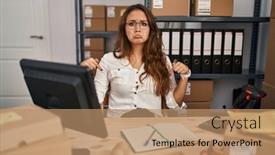  Presentation with sad woman - PPT layouts enhanced with young-hispanic-woman-working background and a  colored foreground