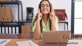  Presentation with working woman - PPT layouts with young-hispanic-woman-working background and a coral colored foreground