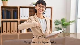  Presentation with self - Presentation with young-hispanic-woman-working background and a coral colored foreground