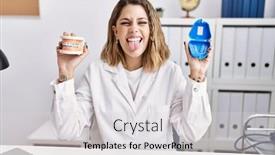  Presentation with dentist - Presentation theme having young-hispanic-woman-working background and a light gray colored foreground