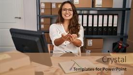  Presentation with working together - PPT theme enhanced with young-hispanic-woman-working background and a  colored foreground