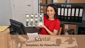  Presentation with working - Presentation theme with young-hispanic-woman-working background and a coral colored foreground