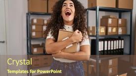  Presentation with working - PPT theme having young-hispanic-woman-working background and a  colored foreground