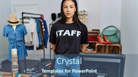  Presentation with staff - Slide deck having young-hispanic-woman-working background and a ocean colored foreground