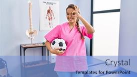  Presentation with physiotherapy - Presentation theme featuring young-hispanic-woman-working background and a light blue colored foreground