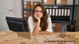  Presentation with working - Presentation theme having young-hispanic-woman-working background and a  colored foreground