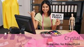  Presentation with friday - PPT theme consisting of young-hispanic-woman-working background and a  colored foreground