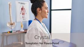  Presentation with rehabilitation - PPT theme consisting of young-hispanic-woman-working background and a light gray colored foreground