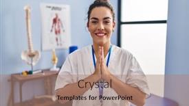  Presentation with rehabilitation - Presentation design enhanced with young-hispanic-woman-working background and a coral colored foreground