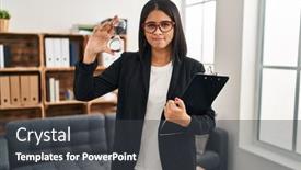  Presentation with sand clock - Presentation theme featuring young-hispanic-woman-working background and a dark gray colored foreground