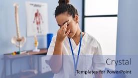  Presentation with rehabilitation - Slides consisting of young-hispanic-woman-working background and a light blue colored foreground