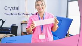  Presentation with teeth pain - PPT theme with young-hispanic-woman-working background and a sky blue colored foreground