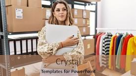  Presentation with boutique - Presentation having young-hispanic-woman-working background and a coral colored foreground