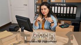  Presentation with simple business - PPT theme having young-hispanic-woman-working background and a coral colored foreground