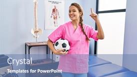  Presentation with physiotherapy - Presentation theme having young-hispanic-woman-working background and a teal colored foreground