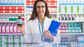  Presentation with syrup - Presentation theme consisting of young-hispanic-woman-working background and a light blue colored foreground