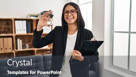  Presentation with sand clock - PPT theme consisting of young-hispanic-woman-working background and a tawny brown colored foreground