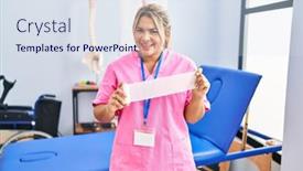  Presentation with recovery - PPT theme featuring young-hispanic-woman-working background and a sky blue colored foreground