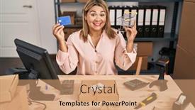  Presentation with online payment - Presentation theme consisting of young-hispanic-woman-working background and a coral colored foreground