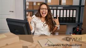  Presentation with music business - Slides with young-hispanic-woman-working background and a coral colored foreground