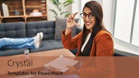  Presentation with confident young hispanic woman - PPT theme enhanced with young-hispanic-woman-working background and a red colored foreground