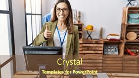  Presentation with boutique - Slide deck featuring young-hispanic-woman-working background and a  colored foreground