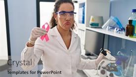  Presentation with cure - Presentation theme having young-hispanic-woman-working background and a light gray colored foreground