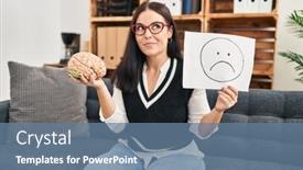  Presentation with brain thinking - Slide deck having young-hispanic-woman-working background and a seafoam green colored foreground