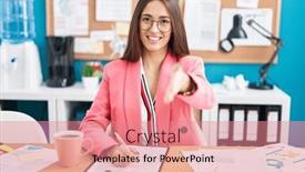  Presentation with office - Presentation theme with young-hispanic-woman-working background and a coral colored foreground