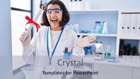  Presentation with achievement - Presentation consisting of young-hispanic-woman-working background and a light blue colored foreground